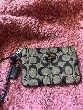 Coach Signature Wristlet in Black and grey